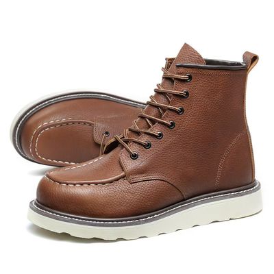 購入 スタイリッシュ スチール トゥー ワーク ブーツ スリップレジスタント ミッド トップ レザー ブーツ ユニセックス online manufacture