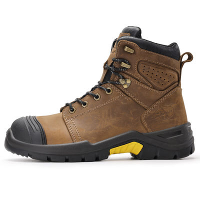 購入 Brown Microfiber Leather Security Work Boots with European Standard Steel Toe and Custom Logo Box Packaging online manufacture