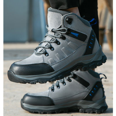 カスタムロゴ入りミッドカット溶接安全靴、グレーカラー スエード ワークブーツ